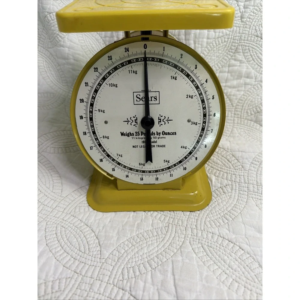 Vtg Sears Yellow Retro Kitchen Scale 1906 Model 25 Pounds By Ounces (works)